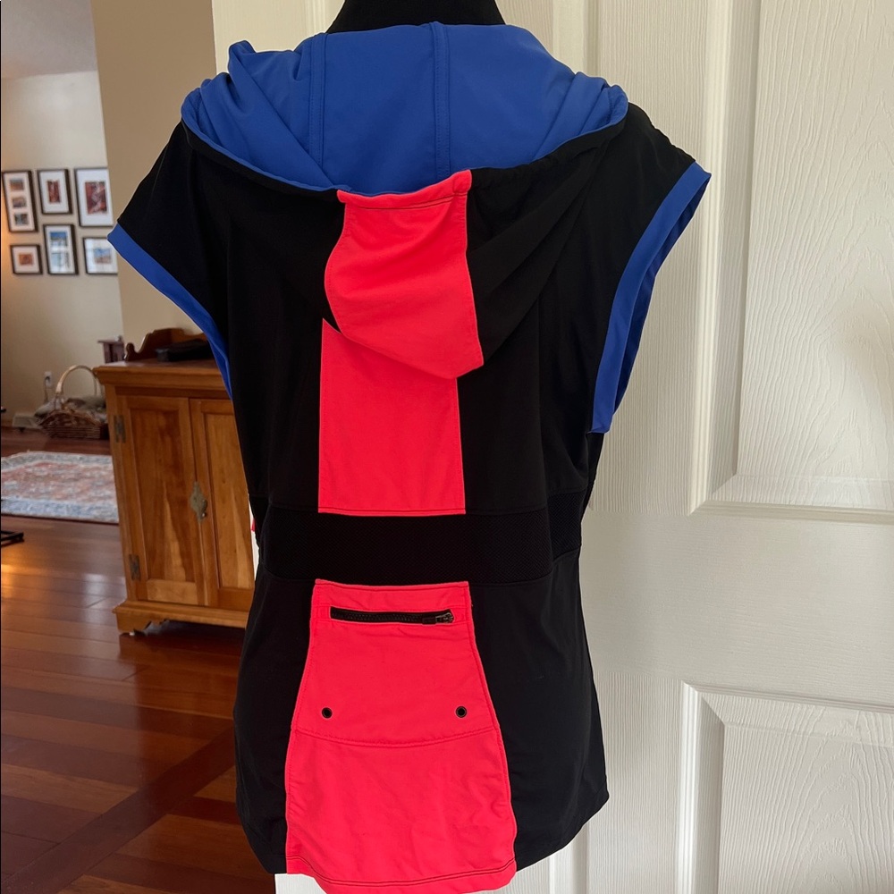 Athleta Hooded Rash Guard Swim Tunic Black Blue Neon Trim Med n w/o tags